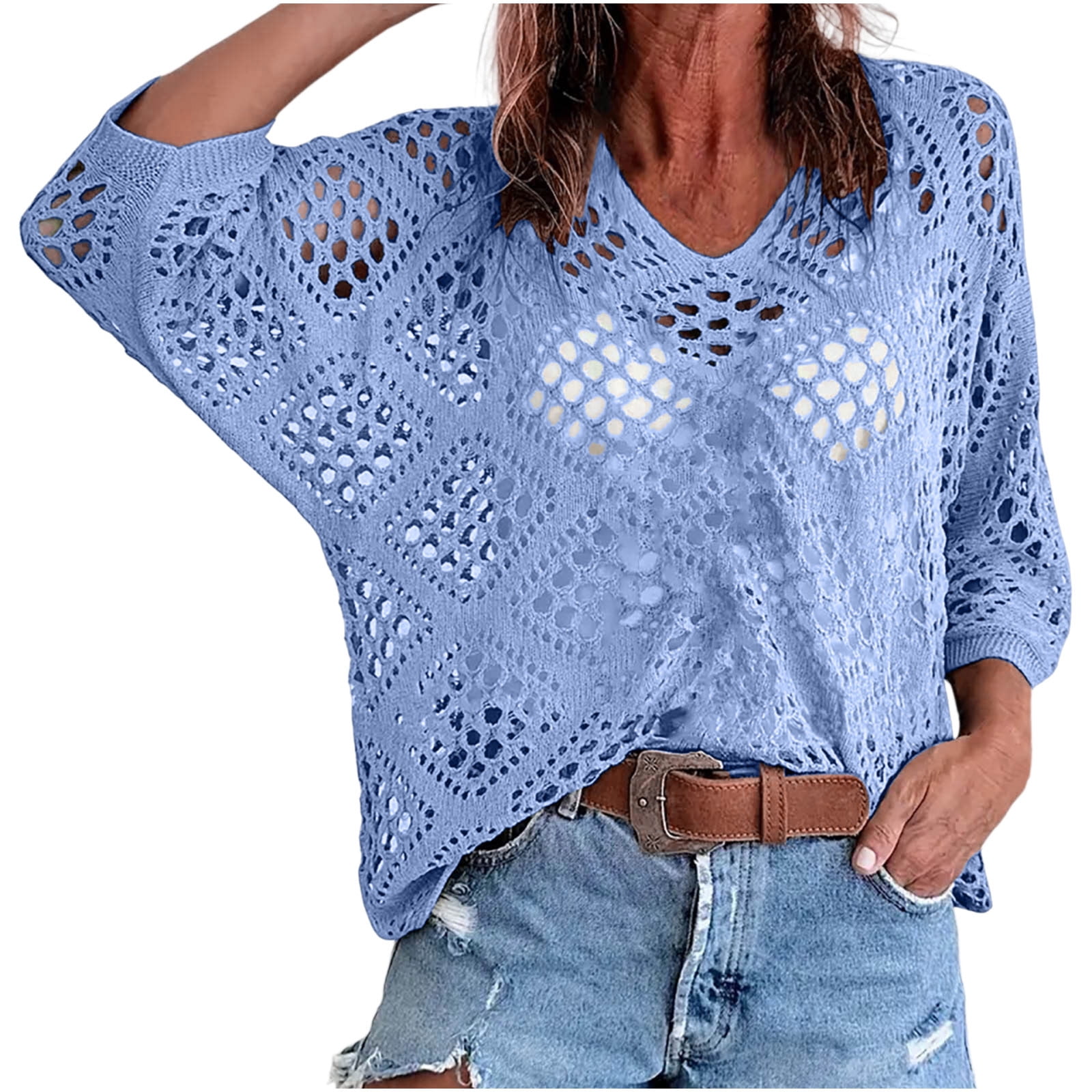 Alkepwun Crochet Sweaters for Women Spring Summer Diamond-shaped
