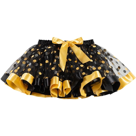 Alkepwun Cute Skirts Girl Layered Tulle Rainbow Tutu Skirt with Floral Polka Dot Prin Comfort Breathable Elastic High-Waist Bow Performance Mini Skirt with Lining (3-8 Years)