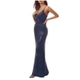 thumbnail image 1 of Alkepwun Deep V Neck Dress Spaghetti Straps Sequin Sparkly Fishtail Hem Prom Dress Long Maxi Slim-Fit Evening Gowns, 1 of 3