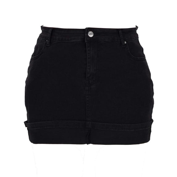 Alkepwun Denim Skirt Womens Soft Comfort Stretch High Waist Turned-Up Hem Short Skirt Lightweight Breathable Casual Slim Fit Pockets Button Zipper Skirt-Pants