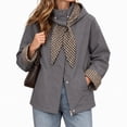 thumbnail image 1 of Alkepwun Detachable Hooded Jackets for Women Plaid Lining Inside Hood and Cuffs Zip Up Snap Button Loose Fit Casual Jacket with Pockets for Daily Wear Outdoor Activities, 1 of 7