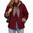 thumbnail image 1 of Alkepwun Detachable Hooded Jackets for Women Plaid Lining Inside Hood and Cuffs Zip Up Snap Button Loose Fit Casual Jacket with Pockets for Daily Wear Outdoor Activities, 1 of 7