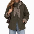 thumbnail image 1 of Alkepwun Detachable Hooded Jackets for Women Plaid Lining Inside Hood and Cuffs Zip Up Snap Button Loose Fit Casual Jacket with Pockets for Daily Wear Outdoor Activities, 1 of 7