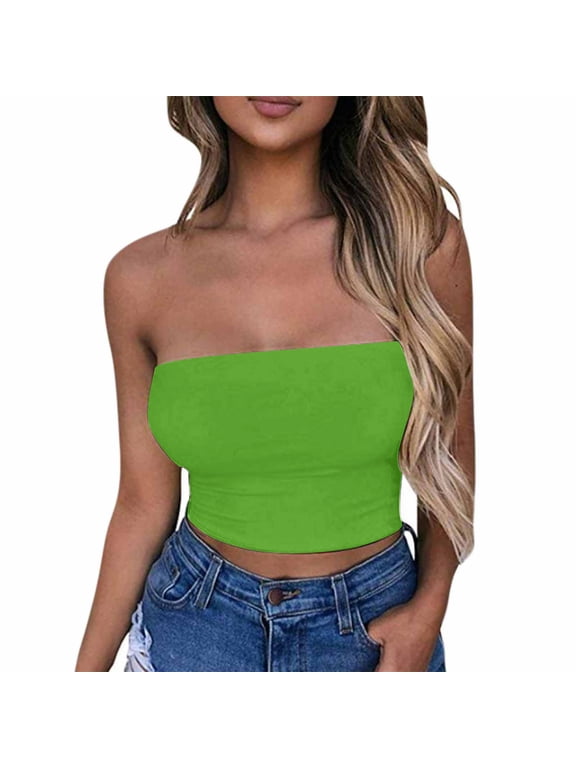 Double Lined Tube Tops for Women Solid Color Going Out Crop Sleeveless Tank Bandeau Strapless Casual Shirts
