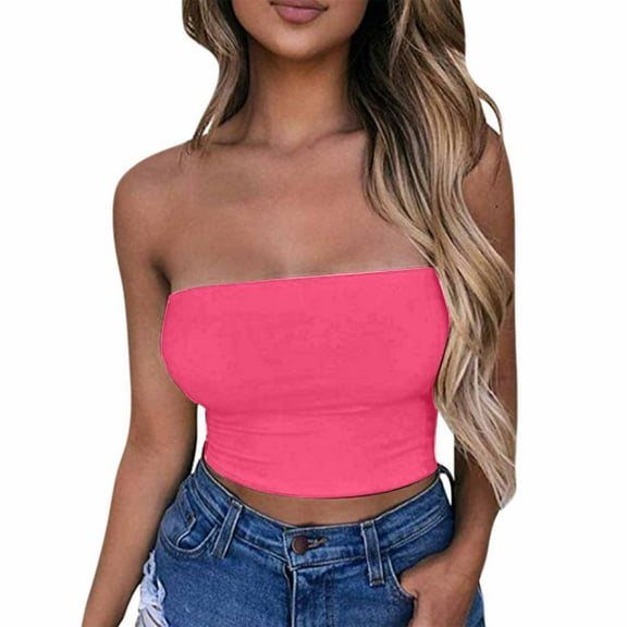 Alkepwun Double Lined Tube Tops for Women Solid Color Going Out Crop Sleeveless Tank Bandeau Strapless Casual Shirts