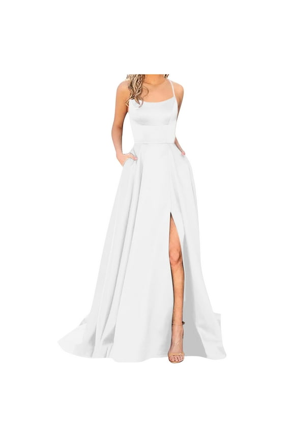 Dresses for Women 2025 Elegant Classy Lace Up Backless Strappy Sleeveless High Waist Split Flowy Cami Dress Ladies Cocktail Party Maxi Long Dress