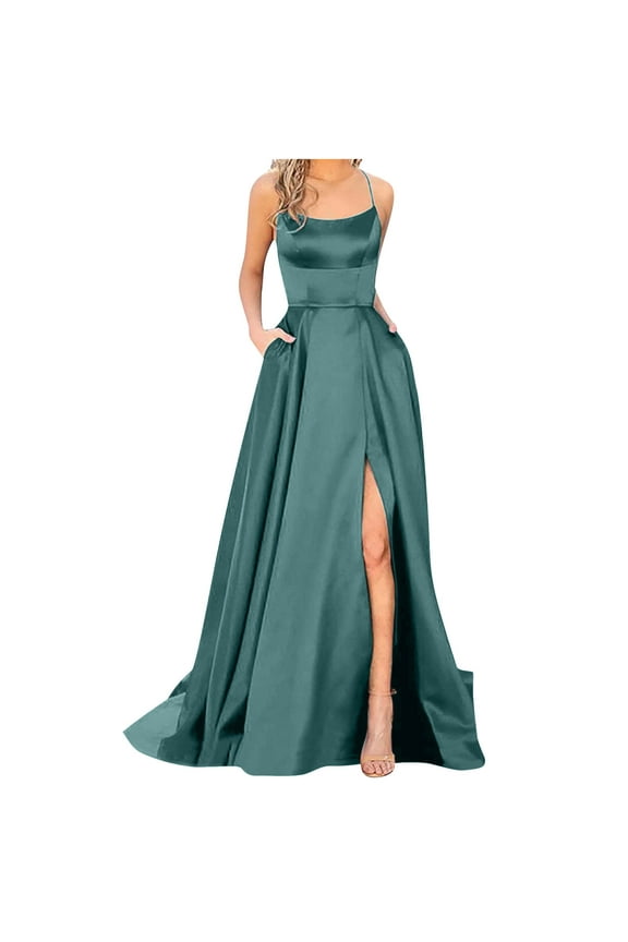 Dresses for Women 2025 Elegant Classy Lace Up Backless Strappy Sleeveless High Waist Split Flowy Cami Dress Ladies Cocktail Party Maxi Long Dress