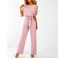 thumbnail image 1 of Alkepwun Dressy Jumpsuits for Women Summer Wide Leg Pants Jumpsuit Casual One Piece Outfits Tie Waist Short Sleeve Formal Jumpsuit Petite Long Romper with Pockets, 1 of 7