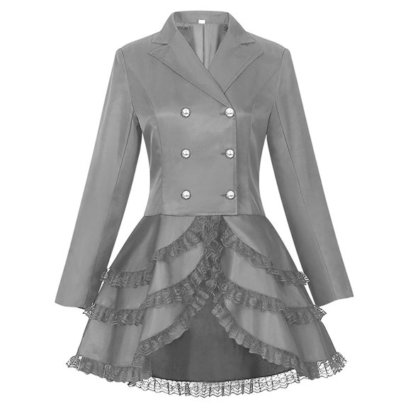 Alkepwun Fall Dresses Women's Gothic Plus Size Lace Tiered Ruffled Court Dress Stage Costume Solid Color Long Sleeve Collared Double-Breasted Mini Dress Comfortable Skin-Friendly Holiday Party Wear