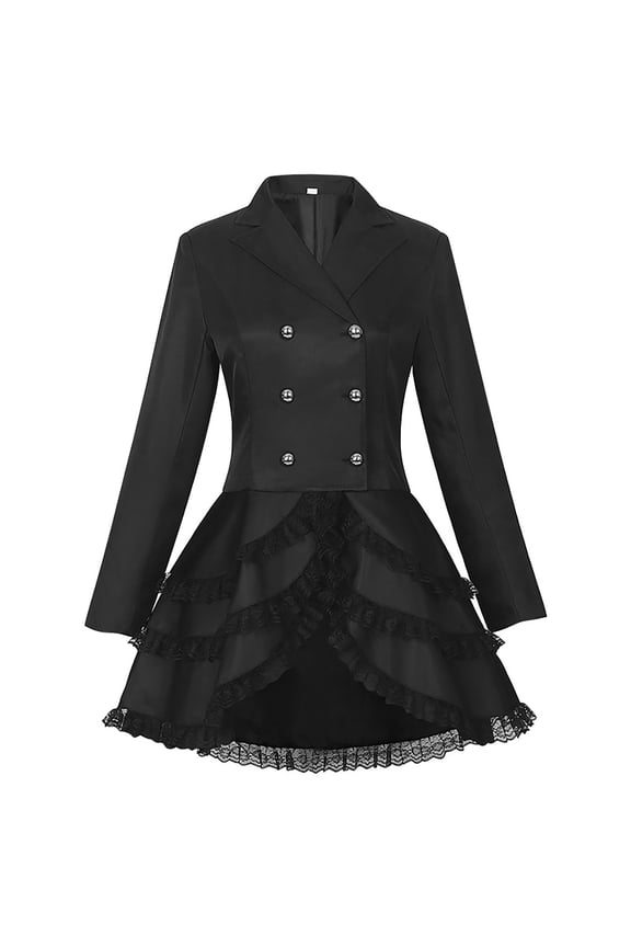 Fall Dresses Women's Gothic Plus Size Lace Tiered Ruffled Court Dress Stage Costume Solid Color Long Sleeve Collared Double-Breasted Mini Dress Comfortable Skin-Friendly Holiday Party Wear