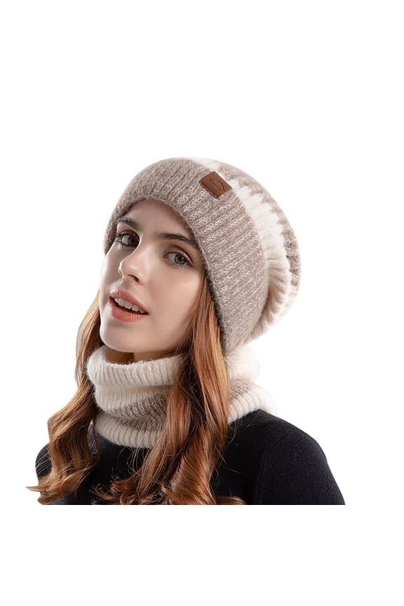 Fall Hats for Women 2025 Slouchy Beanie Hats Scarf Set Fleece Lined Circle Scarves Snow Knit Skull Cap Outdoor Cold Proof Winter Accessory for Women Men