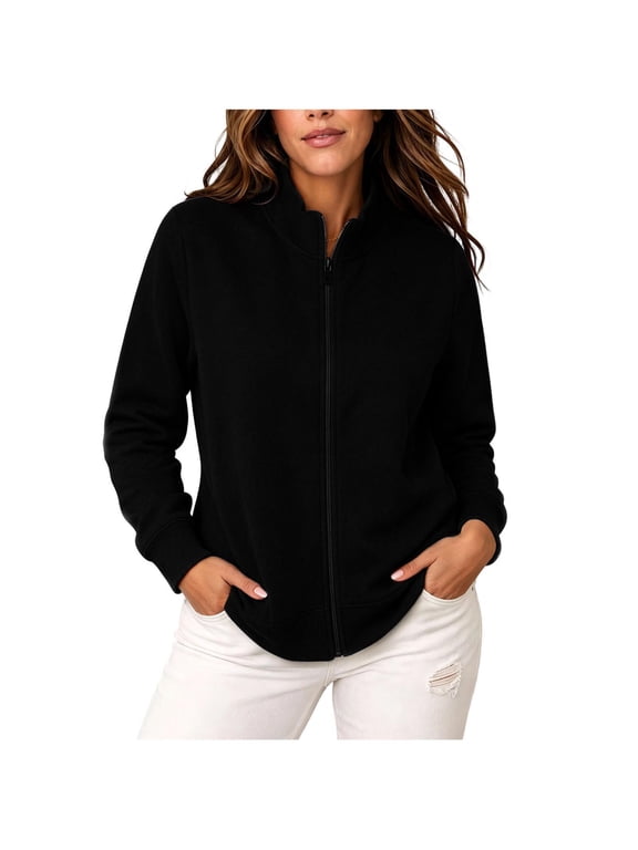 Fall Jackets for Women Long Sleeve Stand Collar Full Zip Up Ribbed Cuffs Athletic Running Track Jacket with Pockets for Workout and Daily Outings