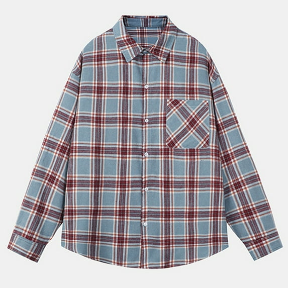 Alkepwun Flannel Shirt for Men Boys Loose Fit Plaid Shirt Casual Button Down Brushed Cotton Shirt with Chest Pocket