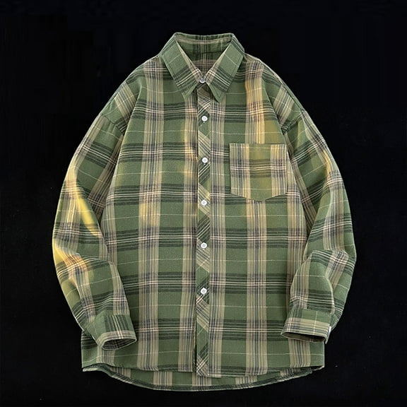 Alkepwun Flannel Shirt for Men Cotton Long Sleeve Plaid Shirts Loose Fit Casual Button Down Shirt with Chest Pocket