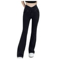 thumbnail image 1 of Alkepwun Flared Leggings for Women Faux Denim Crossover High Waisted Stretchy Workout Pockets Pant Butt Lifting Tummy Control Workout Wide Leg Pants, 1 of 4