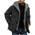 thumbnail image 1 of Alkepwun Fleece Jacket Men Fake Two Piece Fleece Lined Long Sleeve Hooded Quilted Bread Coat Thickened Casual Warm Windproof Padded Outwear for Skiing Hiking Outdoor Wear, 1 of 8
