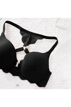 Front Closure Bra Women's Solid Wire-Free Full Coverage Lace Criss-Cross Back Bra Plus Size Push-Up Side Support Breathable Adjustable Straps T Shirt Smooth Bralette