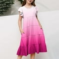 thumbnail image 1 of Alkepwun Girls Summer Dresses with Pockets Ombre Ruffle Sleeve Tiered Swing A-Line Cute Midi Casual Sundress 6-14Y, 1 of 5