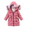 thumbnail image 1 of Alkepwun Girls Winter Coat Solid Color Detachable Hood with Fur Collar LOVE Print Down Jacket Thicken Warm Waist Drawstring Windproof Coat Casual Comfortable Zip Pockets Middle Versatile Padded Coat, 1 of 3