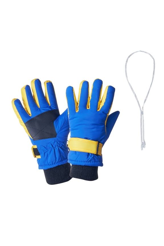 Gloves for Kids Contrast Color Fleece Lined Warm Waterproof Outdoor Skiing Cycling Mitten Adjustable Ribbed Cuffs Windproof Cold Resistant Thickened Glove Anti Slip Wear Resistant Mitts