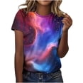 thumbnail image 1 of Alkepwun Going Out Tops Women's Casual Galaxy Stars Print Short Sleeve Crew Neck Shirt Lightweight Comfort Breathable Slim Fit Pullover Top, 1 of 6