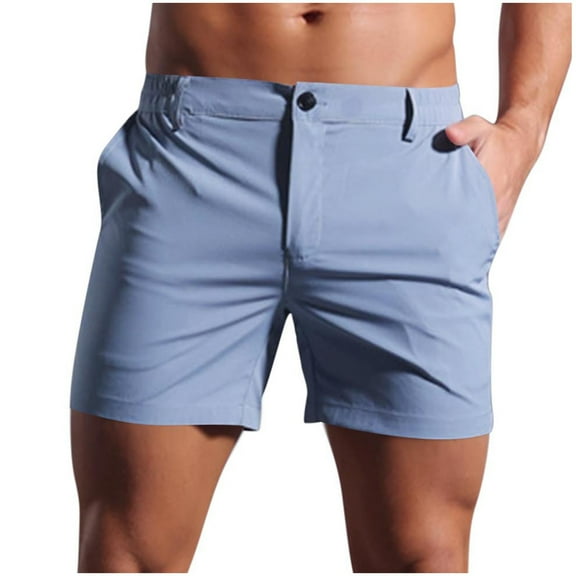 Alkepwun Gym Shorts Men Solid Color Button Fly Elastic Waist Pocketed Outdoor Beach Short Casual Breathable Daily Summer Beach Golf Shorts