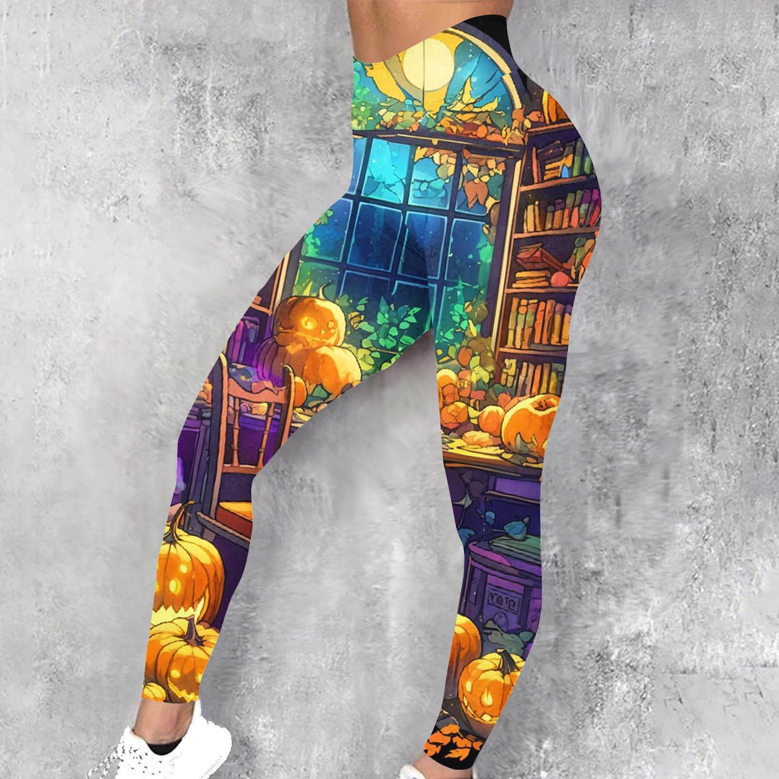 Halloween Leggings Women's Pumpkin Ghost Skull Scary Print High Elasticated Waistband Costume Leggings Ankle Elastic Tights Full Length Fancy Pant in Plus SizeStretchy Trousers for Running Gym Sport