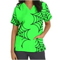 thumbnail image 1 of Alkepwun Halloween Scrubs Women's V-Neck Short Sleeve Funny Halloween Spider Web Printed Holiday Scrub Tops, 1 of 5