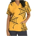 thumbnail image 1 of Alkepwun Halloween Scrubs Women's V-Neck Short Sleeve Funny Halloween Spider Web Printed Holiday Scrub Tops, 1 of 5