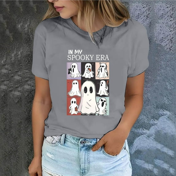 Alkepwun Halloween Shirts for Women Cute Ghost Shirt In my Spooky Era Funny Graphic Tees Casual Short Sleeve T Shirt Pullover Tops
