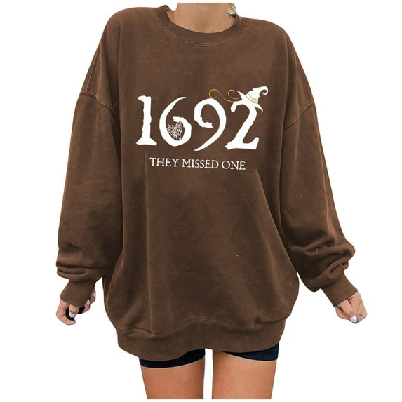 Alkepwun Halloween Sweatshirts for Women Oversized 1692 They Missed One Graphic Shirt Fleece Sweatshirt Halloween Witch Shirt Holiday Pullover Tops