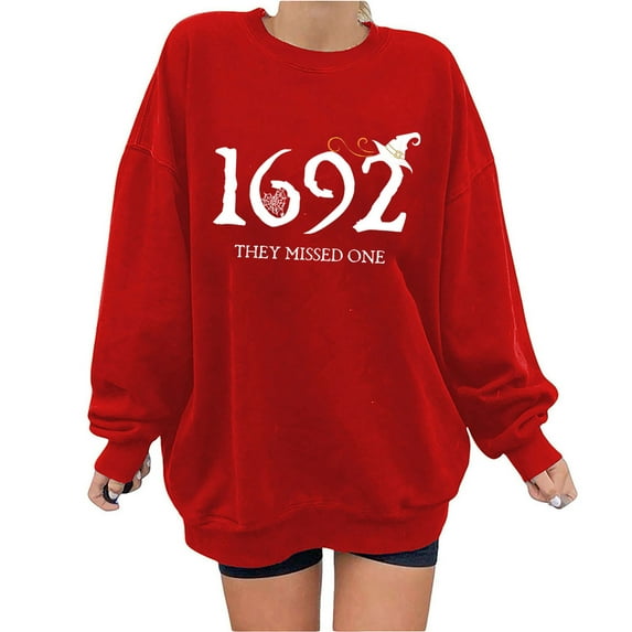 Alkepwun Halloween Sweatshirts for Women Oversized 1692 They Missed One Graphic Shirt Fleece Sweatshirt Halloween Witch Shirt Holiday Pullover Tops