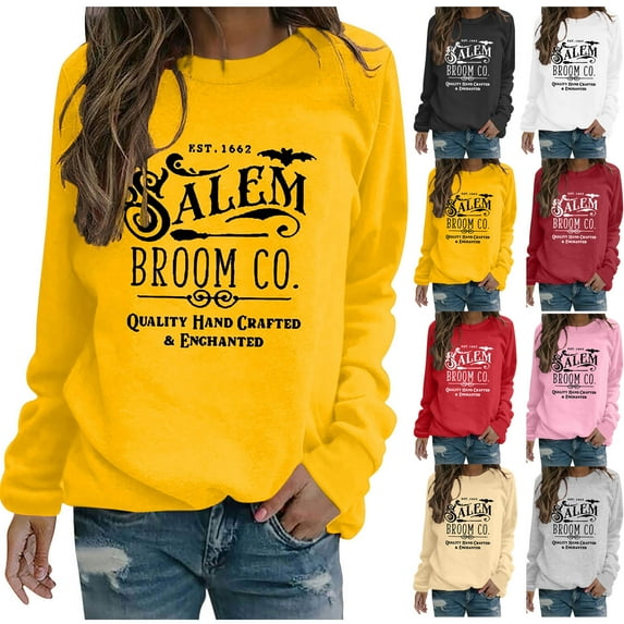 Alkepwun Halloween Sweatshirts for Women Salem 1692 Broom Co. Shirt Fleece Lined Halloween Witch Sweaters Crewneck Holiday Pullover Long Sleeve Tops