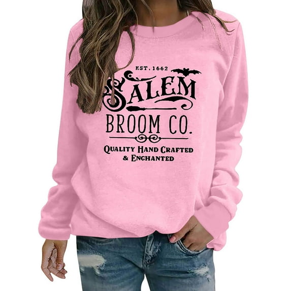 Alkepwun Halloween Sweatshirts for Women Salem 1692 Broom Co. Shirt Fleece Lined Halloween Witch Sweaters Crewneck Holiday Pullover Long Sleeve Tops