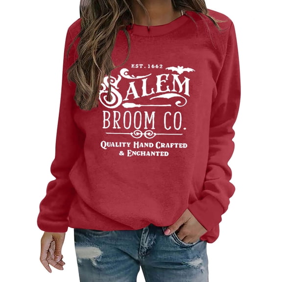 Alkepwun Halloween Sweatshirts for Women Salem 1692 Broom Co. Shirt Fleece Lined Halloween Witch Sweaters Crewneck Holiday Pullover Long Sleeve Tops