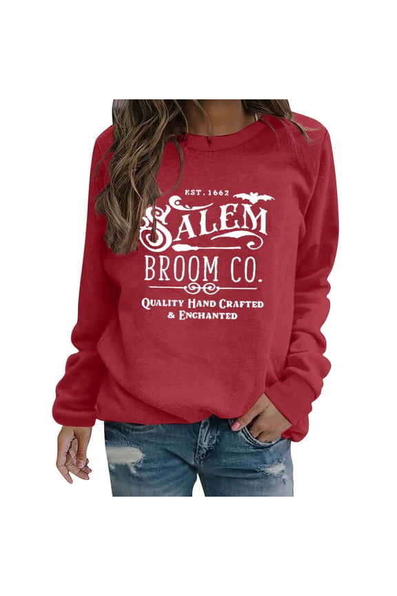 Halloween Sweatshirts for Women Salem 1692 Broom Co. Shirt Fleece Lined Halloween Witch Sweaters Crewneck Holiday Pullover Long Sleeve Tops