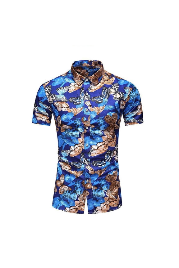 Hawaiian Shirt for Men Slim Fit Short Sleeves Butterfly Printed Hawaiian Shirt Casual Collar Button Down Summer Beach Vacation Dress Shirts Plus Size on Clearance