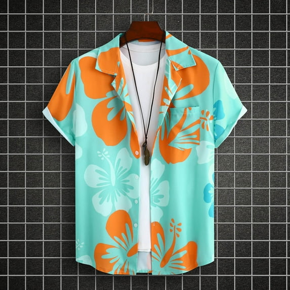 Alkepwun Hawaiian Shirt for Men Short Sleeve Aloha Beach Shirt Tropical Floral Summer Casual Button Down Shirts on Clearance