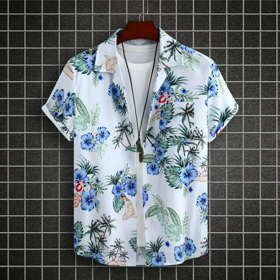 Alkepwun Hawaiian Shirt for Men Short Sleeve Aloha Beach Shirt Tropical Floral Summer Casual Button Down Shirts on Clearance