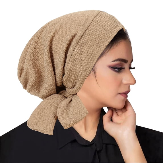 Alkepwun Head Wraps for Women Solid Color Textured Adjustable Back Tie Headscarf Soft Lightweight Breathable Muslim Hijab Turban Cap for Hair Loss Casual Outfit