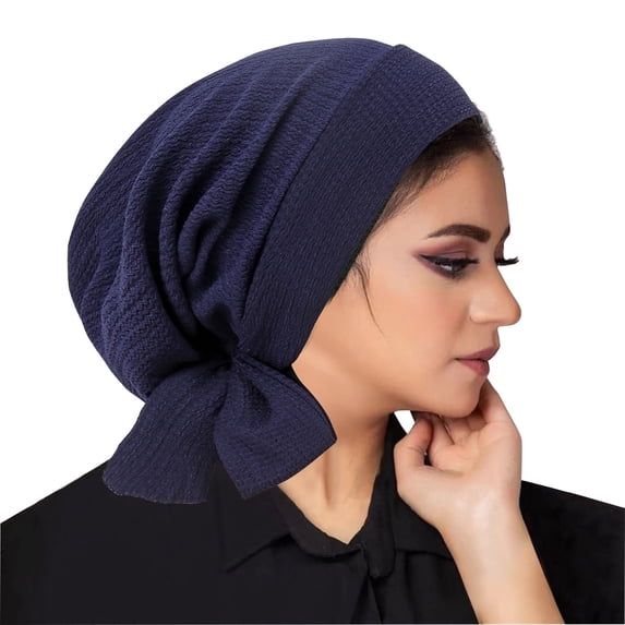Alkepwun Head Wraps for Women Solid Color Textured Adjustable Back Tie Headscarf Soft Lightweight Breathable Muslim Hijab Turban Cap for Hair Loss Casual Outfit