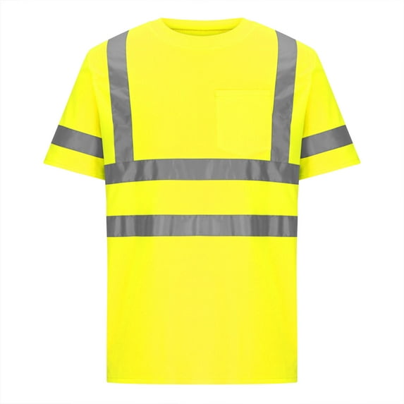 Alkepwun High Visibility Shirts Quick Dry Safety T Shirts with Pocket and Reflective Strips Short Sleeve Hi Vis Construction Work Shirt for Men/Women