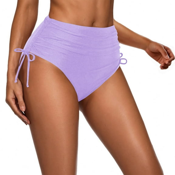 Alkepwun High Waisted Bikini Bottoms Women Modest Full Coverage Ruched Bathing Suit Bottoms Drawstring Ruched Swimsuit Briefs