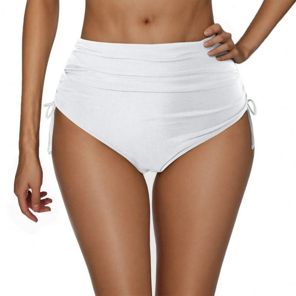 Alkepwun High Waisted Bikini Bottoms Women Strappy Swim Bottoms Full Coverage Bathing Suit Bottoms Low Raise Swimsuit Briefs Shorts