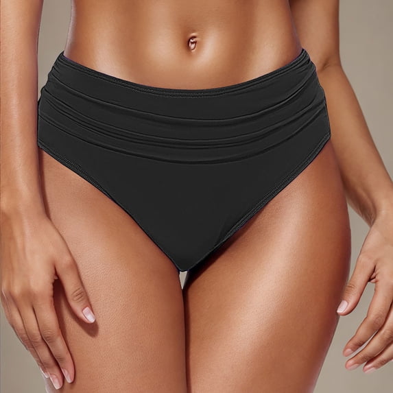Alkepwun High Waisted Bikini Bottoms Women Tummy Control Swim Bottoms Cute Swimwear Retro Ruched Full Coverage Bating Suit Bottoms