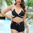 thumbnail image 1 of Alkepwun High Waisted Bikini Sets for Women Athletic 3 Piece Swimsuit Sports Bathing Suits Cross Tie Back Crop Top with Bikini Bottoms and Shorts on Clearance, 1 of 6