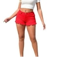 thumbnail image 1 of Alkepwun High Waisted Jeans for Women Casual Vintage Solid-Color Frayed-Edge Denim Shorts with Pockets Stretchy Comfortable Breathable Button Zip Street-Style Shorts, 1 of 5