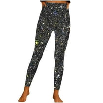 Alkepwun High Waisted Pants for Women Solid Color Sequined Elastic Stretch Skinny Length Leggings Slim Fit Party Club Wear Comfortable Breathable Soft Concert Shimmering Outing Outfits