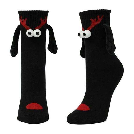 Alkepwun Holding Hands Socks Couples Cute Magnetic Sweat-Wicking Breathable Mid Calf Socks with Sewn Eyes Soft Cozy Funny Gifts for Women, Men, Teens, Friends