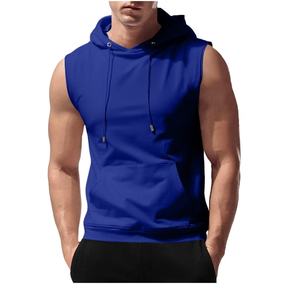 Alkepwun Hoodies for Men Casual Breathable Sleeveless Drawstring Bodybuilding Athletic Muscle Tank Tops with Pockets Solid Slim Moisture-Wicking Workout Gym Lightweight T-Shirt
